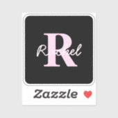 Sticker Cute Customizable Monogram | Light Pink & Black (Feuille)