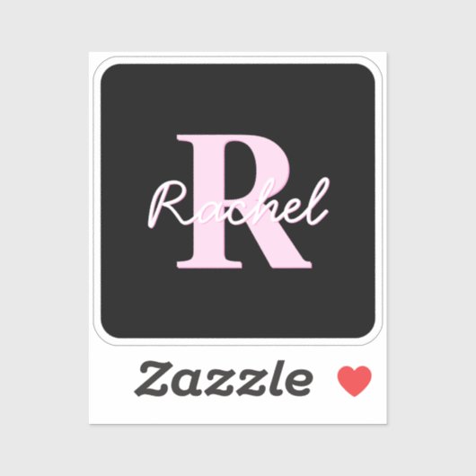 Sticker Cute Customizable Monogram | Light Pink & Black (Feuille)