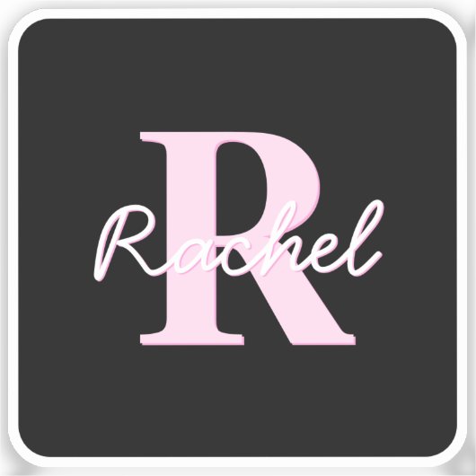 Sticker Cute Customizable Monogram | Light Pink & Black (Recto)