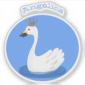 Sticker Cute cygne blanc avec dessin de la couronne (Devant)