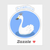 Sticker Cute cygne blanc avec dessin de la couronne (Feuille)