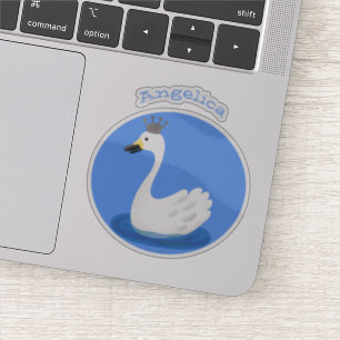 Sticker Cute cygne blanc avec dessin de la couronne