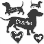 Sticker Cute Dachshund Chien noir et blanc personnalisable (Devant)