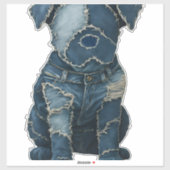 Sticker Cute Denim Patchwork Art Dog T-Shirt (Feuille)
