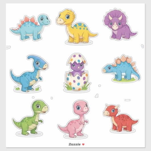 Sticker Cute Dino Birthday Cake Colorful  (Feuille)