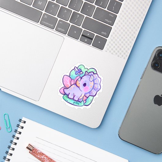 Sticker Cute Dinosaur (Ordinateur portable avec iPhone)