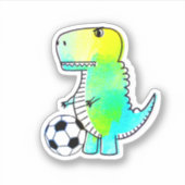 Sticker Cute Dinosaur Aime Le Football Aquarelle (Devant)