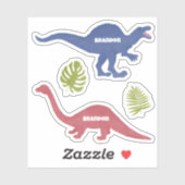 Sticker Cute Dinosaur Nom Personnalisé Étiquettes, (Feuille)