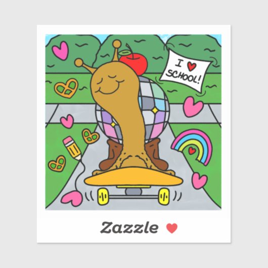 Sticker Cute Disco Snail Skateboards Back To School Vinyl (Feuille)