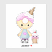 Sticker Cute Donut kawaii fille avec cupcake (Feuille)