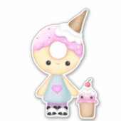 Sticker Cute Donut kawaii fille avec cupcake (Devant)