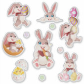 Sticker Cute Easter Bunny, Chick, Eggs & Floral Colorful (Devant)