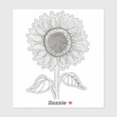 Sticker Cute Elegant Boho Noir et Blanc Crayon Tournesol (Feuille)