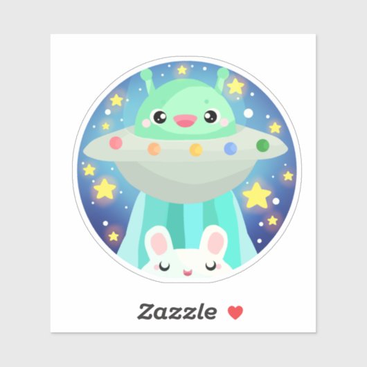 Sticker Cute Espace Créature Et Lapin Lapin Lapin (Feuille)
