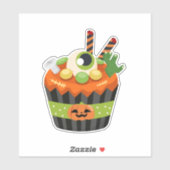Sticker Cute et Déplaisante Halloween Cupcake avec un Big (Feuille)