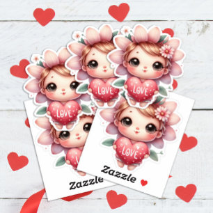 Sticker Cute Fairy Rose Red Heart Love Valentine's Day