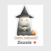 Sticker Cute fantôme avec Halloween café (Feuille)