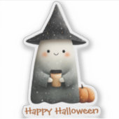 Sticker Cute fantôme avec Halloween café (Devant)