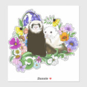 Sticker Cute Ferrets Floral (Feuille)
