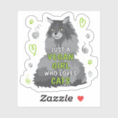 Sticker Cute Fille de chat, Vegan (Feuille)