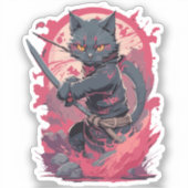 Sticker Cute Fire Splash Noir Ninja Chat Guerrier (Recto)