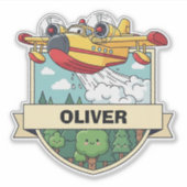 Sticker Cute Firefighting Plane Badge (Devant)