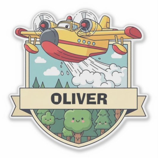 Sticker Cute Firefighting Plane Badge (Devant)