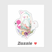 Sticker Cute Flamant rose rose lapin blanc et oeuf (Feuille)