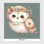 Sticker Cute Floral Owl with Bow (Feuille)