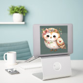 Sticker Cute Floral Owl with Bow (Ordinateur portable sur le bureau)
