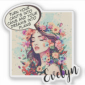 Sticker Cute Floral Pop Art ‘Make Your Dreams Into Plans’ (Devant)