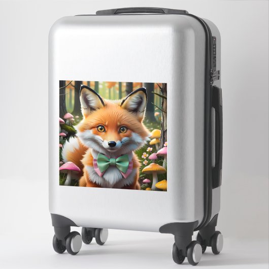 Sticker Cute Fox avec arc vert et rose (Sur valise)