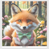 Sticker Cute Fox avec arc vert et rose (Feuille)