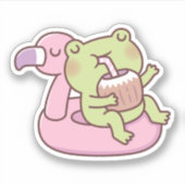 Sticker Cute Frog Chilling Sur Flamant rose Flotte De Pisc (Devant)
