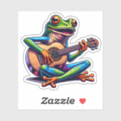 Sticker Cute Frog Jouer une guitare (Feuille)