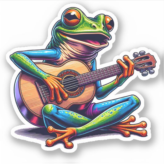 Sticker Cute Frog Jouer une guitare (Devant)