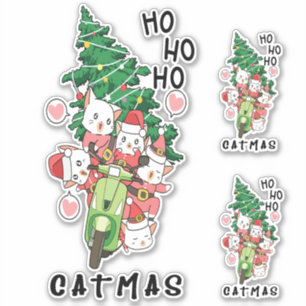 Sticker Cute Funny Chat Vintage Claus Catmas