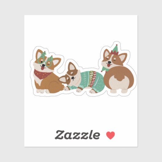 Sticker  Cute Funny Corgi Dogs Christmas 2025 (Feuille)