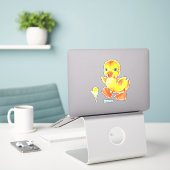Sticker Cute Funny Joyeux Canard (Ordinateur portable sur le bureau)