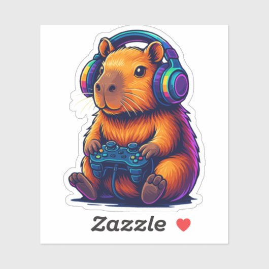 Sticker Cute Gamer Capybara — with Headset & Controller (Feuille)