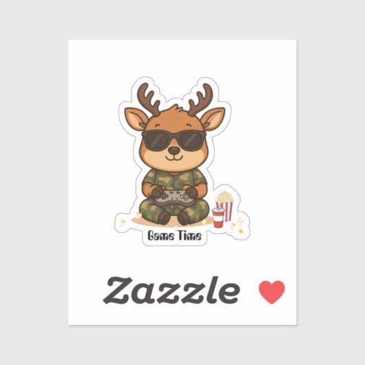 Sticker Cute Gamer Deer “Game Time” Accent  (Feuille)