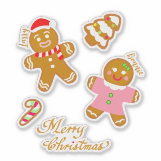 Sticker Cute Gingerbread Christmas Script Personalized  (Devant)
