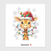 Sticker Cute Giraffe Christmas Lights Santa Hat Xmas Pajam (Feuille)