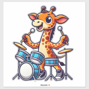Sticker Cute Giraffe Jouer Drums Giraffes Drummer Musique