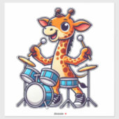 Sticker Cute Giraffe Jouer Drums Giraffes Drummer Musique (Feuille)