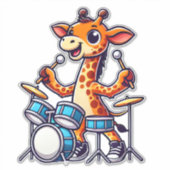 Sticker Cute Giraffe Jouer Drums Giraffes Drummer Musique (Devant)