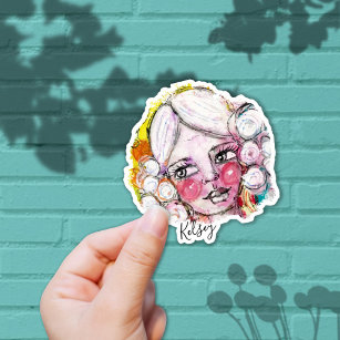 Sticker Cute Girl Colorful Whimsal Art Fun Cute Ajouter No