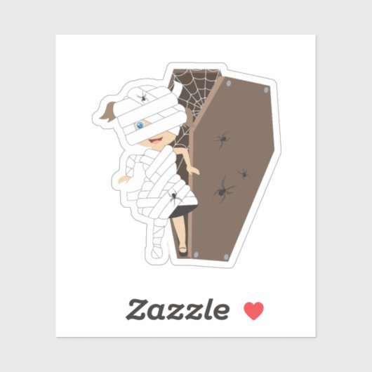 Sticker Cute Girl Mummy Coffin Halloween Design (Feuille)