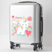 Sticker Cute Girly Unicorn Coeurs Floral (Sur valise)