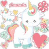 Sticker Cute Girly Unicorn Coeurs Floral (Devant)